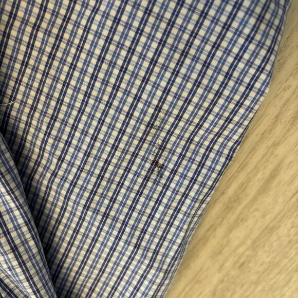 Bonobos Button Down Shirt Long Sleeve Men Size 18 33 Plaid Checker Blue Standard - Picture 9 of 9